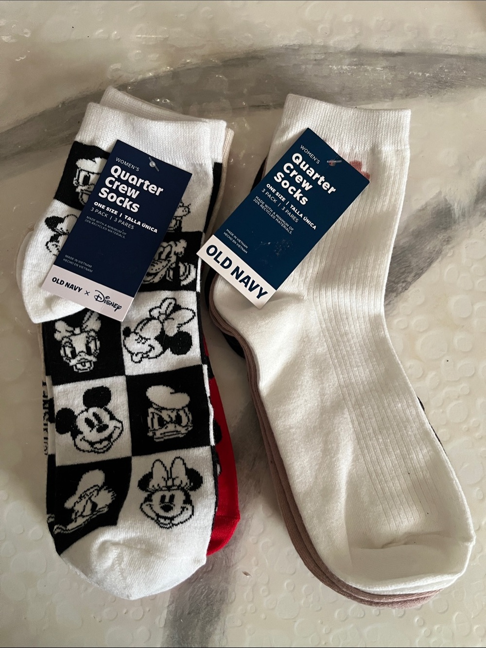Old Navy Six Pairs of Socks- 3 Disney/ 3 Solid with Floral Detail